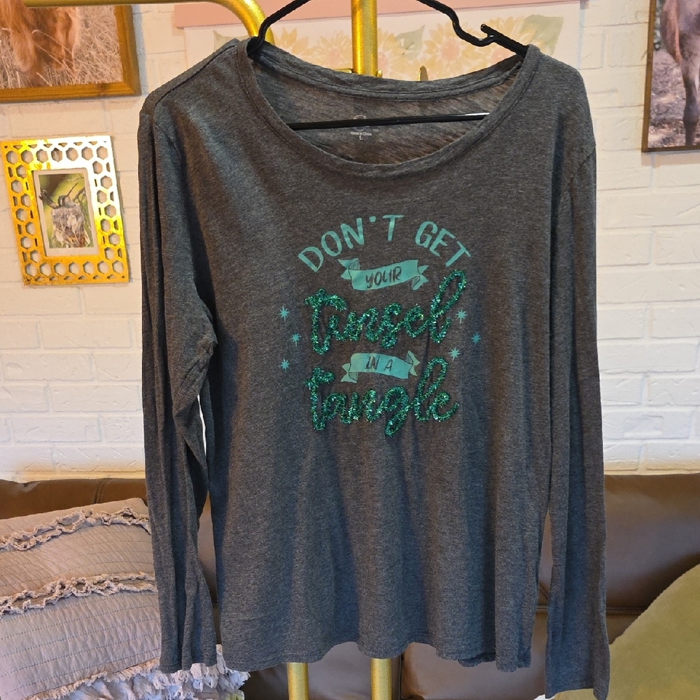 Cato Gray Long Sleeve Tee with Green Print